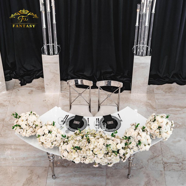 Dreamlike wedding furniture silver dining event serpentine table half round table