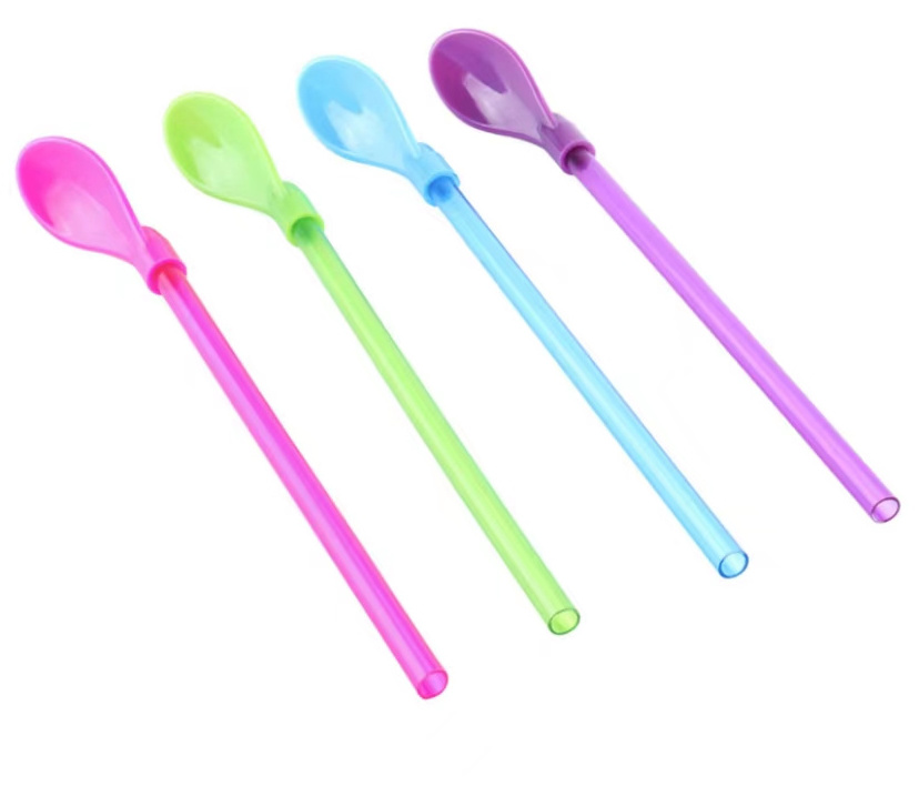 Disposable Multi-color Spoon Straw For Bubble Tea Ice Cream Paper Or Plastic Spoon Straw