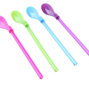 Disposable Multi-color Spoon Straw For Bubble Tea Ice Cream Paper Or Plastic Spoon Straw