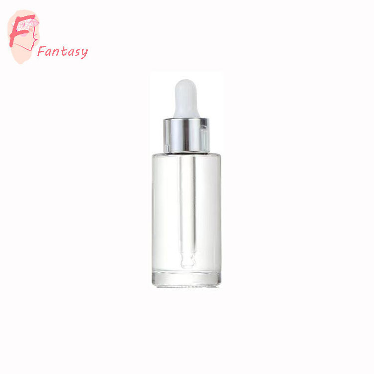 ready to ship Flat sided glass bottle round glass serum bottle 30ml 50ml 60ml transparent beard oil dropper bottles