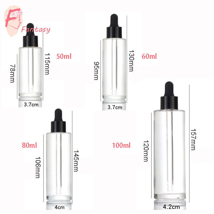 ready to ship Flat sided glass bottle round glass serum bottle 30ml 50ml 60ml transparent beard oil dropper bottles