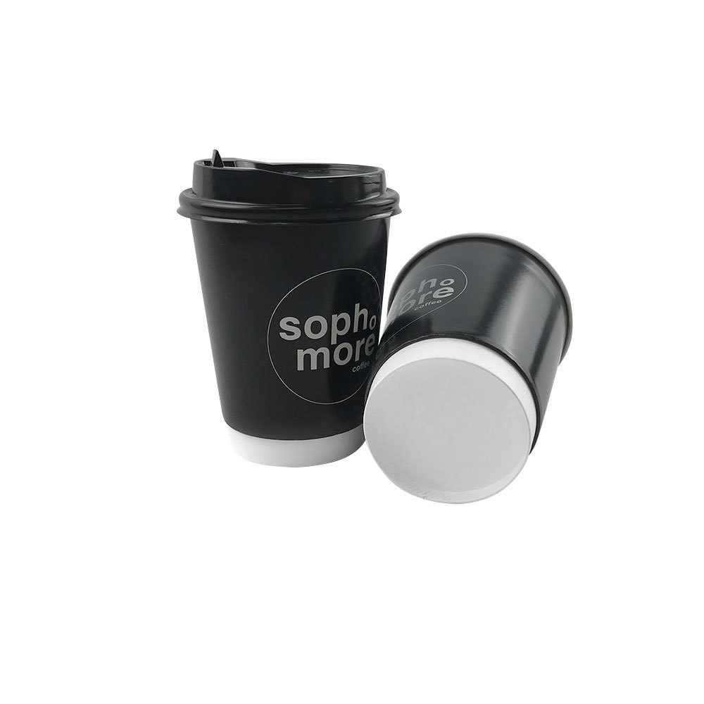 8oz 12oz 16oz Custom Logo Disposable Double Wall Paper Coffee Cups with Lids