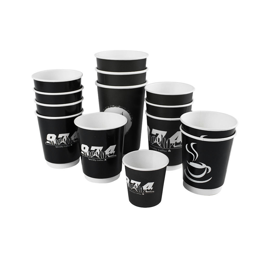 8oz 12oz 16oz Custom Logo Disposable Double Wall Paper Coffee Cups with Lids