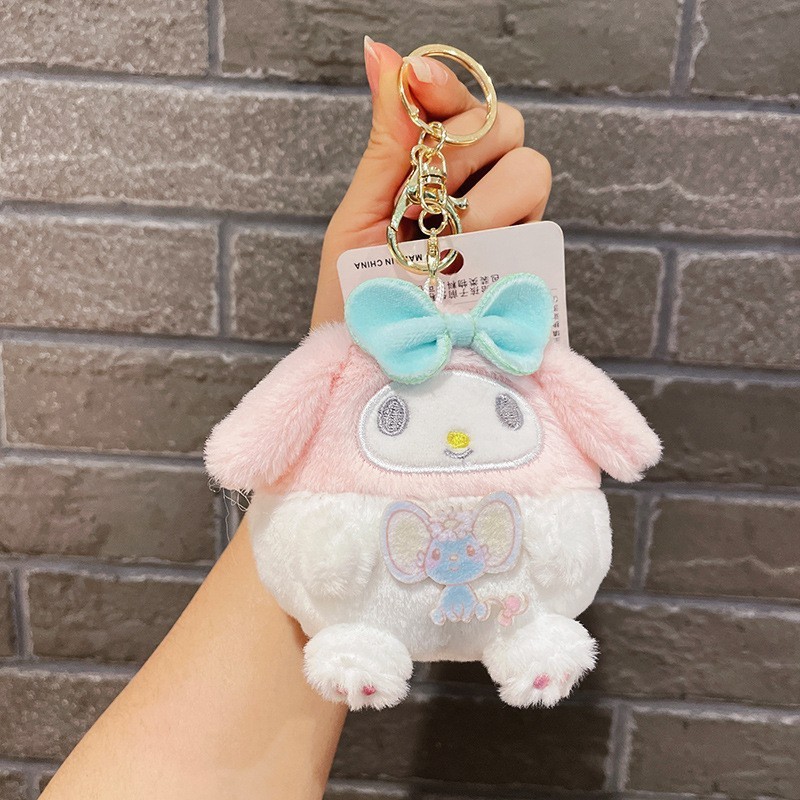 Wholesale 10cm Cute Kuromi Melody Plush Toys Animals Rabbit Cat Dog Stuffed Pendants Coin bag Purse Wallet Gifts for Children