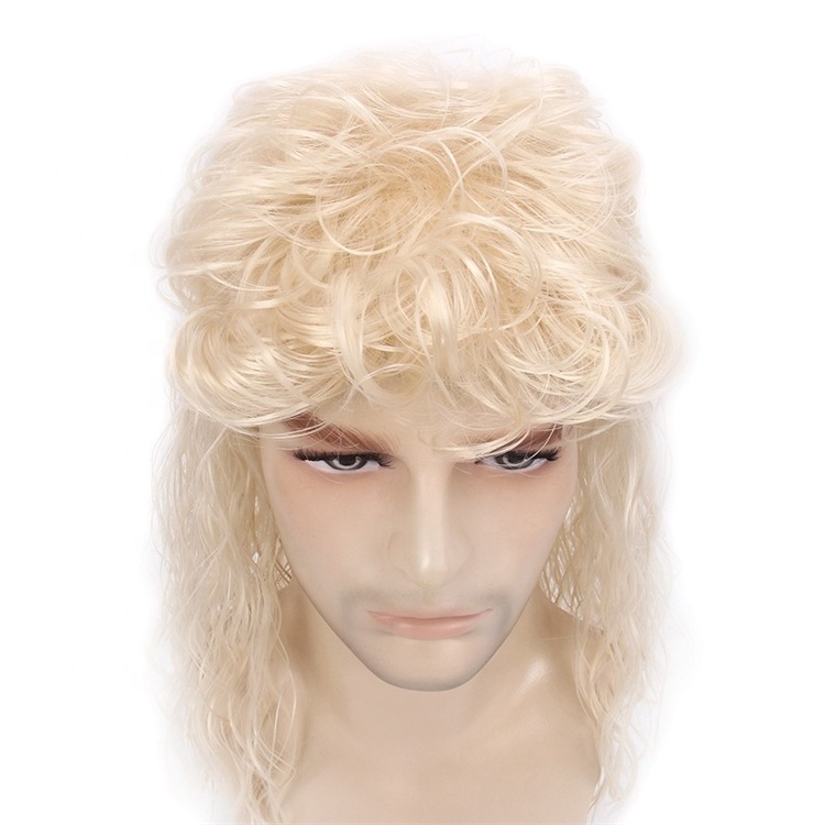 Men's Wig 80s 613# Blonde Wavy Mullet Wig Halloween Costume Fashion Synthetic Wig for Men