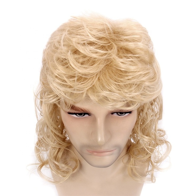 Golden Mullet Wig Hair Men Adult 70s 80s Rocker Costume Flame Resistant Synthetic Long Wig For Men