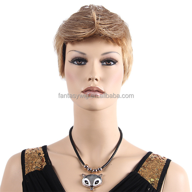 ST Guangzhou Factory Cheap Wigs Wholesale Buzz Cut Mannequin Head Wigs Synthetic Hair  Short Brown Mannequin For Wig Display