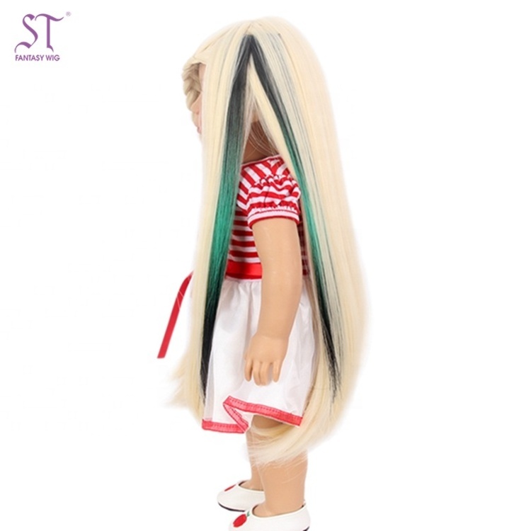 Wholesale Synthetic Hair Piece Long Straight Green Ombre Wig For Afro American Doll