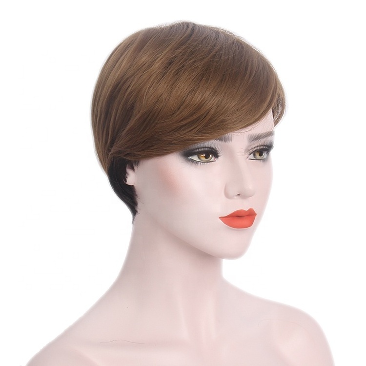 Hot Sale Short Pixe Cut Wig Black Brown Two Tone Color Pixie Wigs for Black Women With Synthetic Fiber