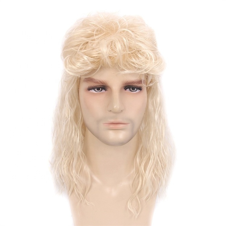 Men's Wig 80s 613# Blonde Wavy Mullet Wig Halloween Costume Fashion Synthetic Wig for Men