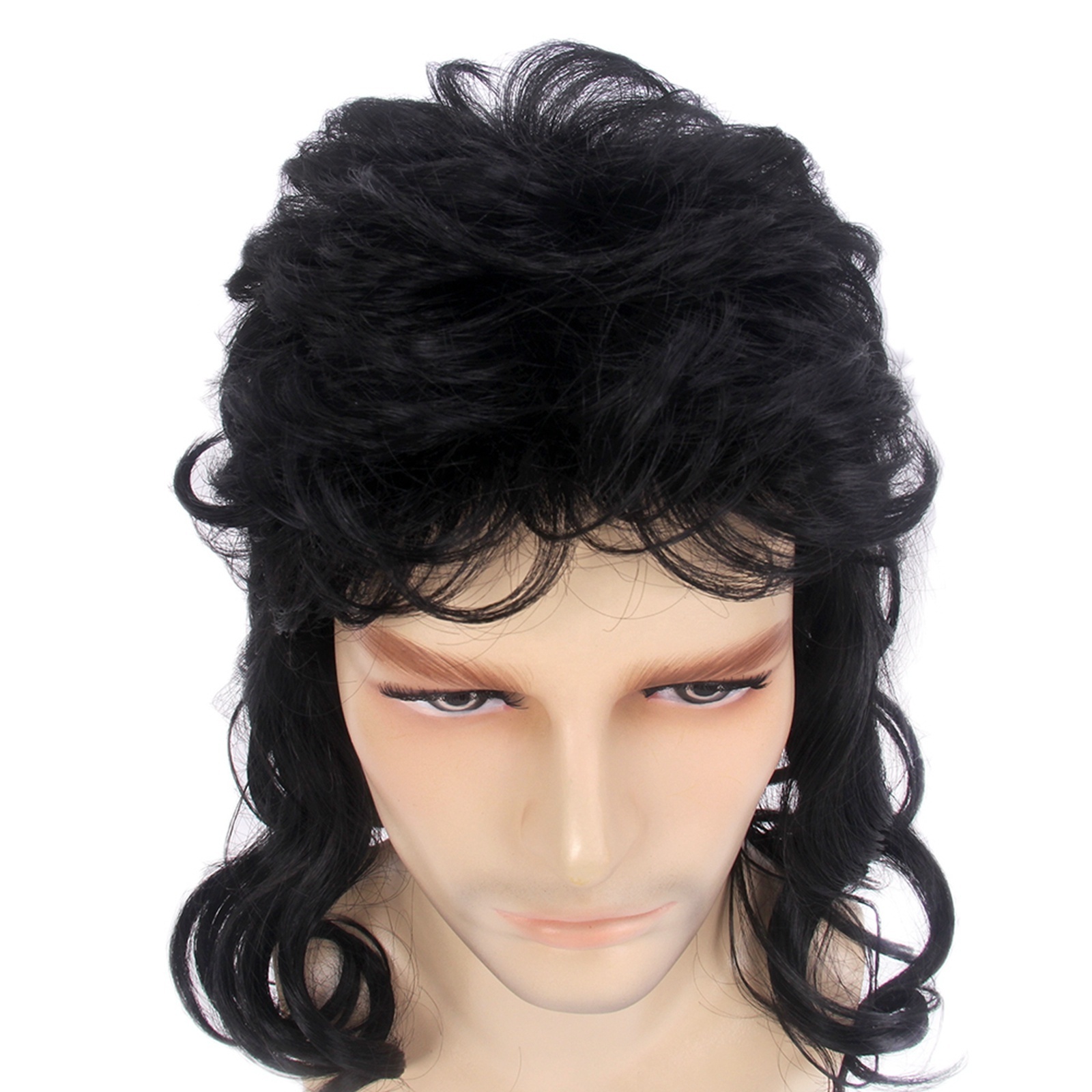 ST Wholesale Men Wigs 80s Mullet Wig Black Curly Cosplay Punk Rocker Wig Long