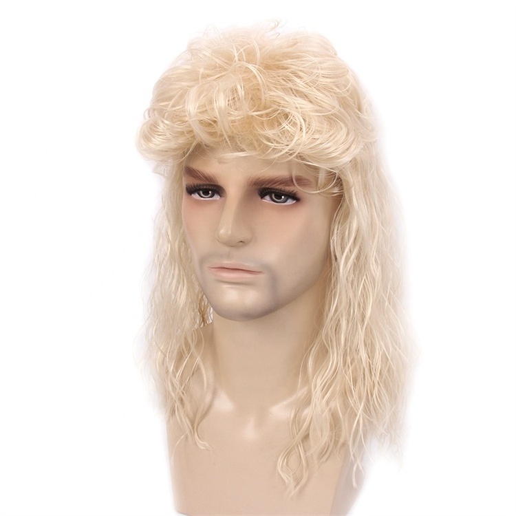 Men's Wig 80s 613# Blonde Wavy Mullet Wig Halloween Costume Fashion Synthetic Wig for Men