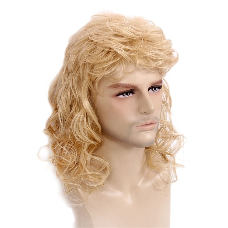 Golden Mullet Wig Hair Men Adult 70s 80s Rocker Costume Flame Resistant Synthetic Long Wig For Men