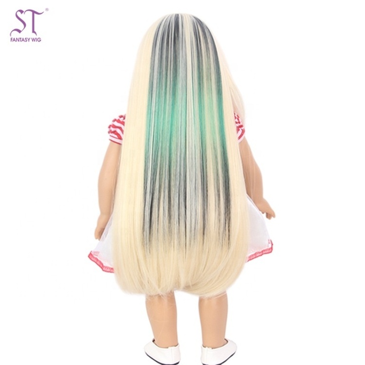 Wholesale Synthetic Hair Piece Long Straight Green Ombre Wig For Afro American Doll