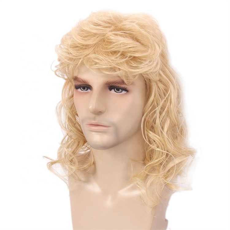 Golden Mullet Wig Hair Men Adult 70s 80s Rocker Costume Flame Resistant Synthetic Long Wig For Men