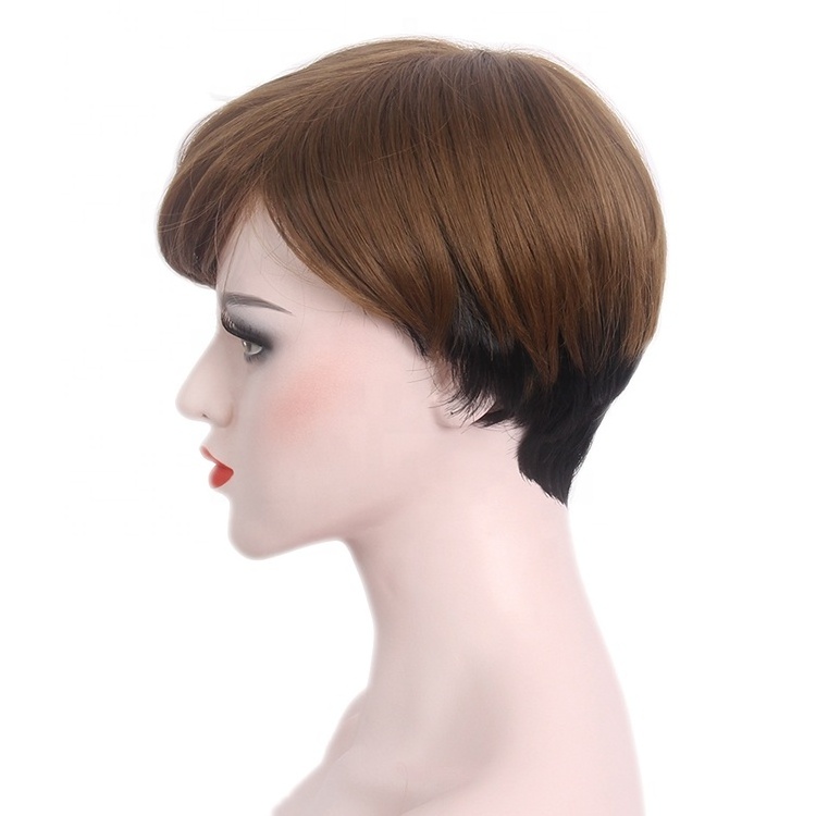 Hot Sale Short Pixe Cut Wig Black Brown Two Tone Color Pixie Wigs for Black Women With Synthetic Fiber