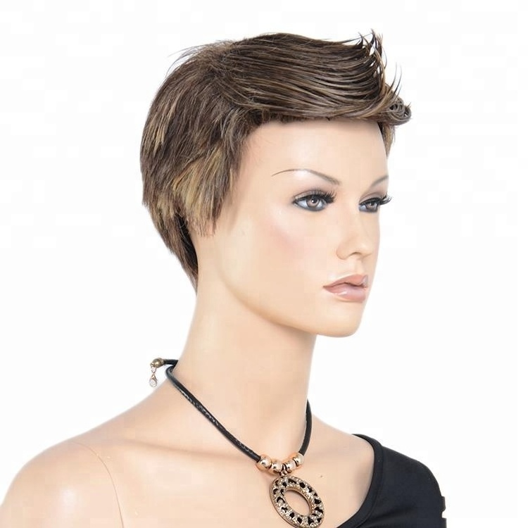 ST Guangzhou Factory Cheap Wigs Wholesale Buzz Cut Mannequin Head Wigs Synthetic Hair  Short Brown Mannequin For Wig Display