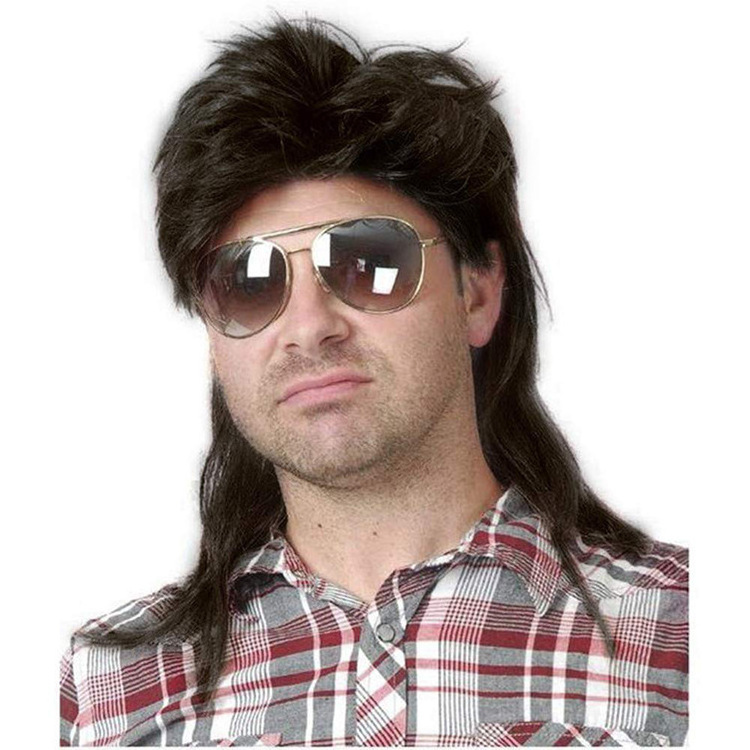 High Quality Bulk Long Rock Star Hip Hop Wigs Fashionable Fancy Dress Disco Cosplay Halloween Party 70s 80s Mullet Wig for Men