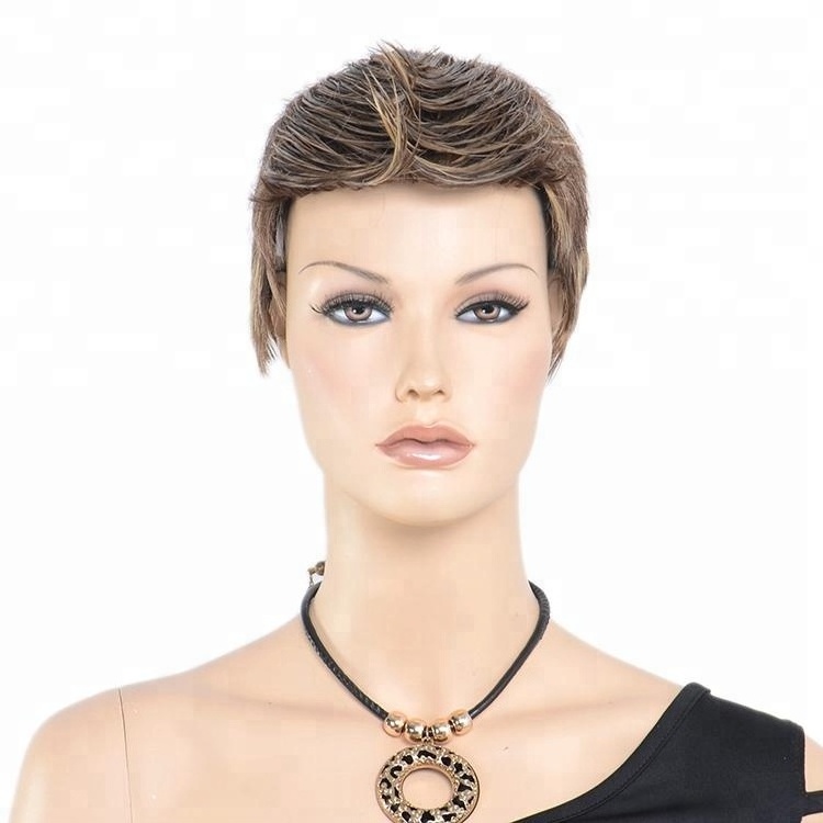 ST Guangzhou Factory Cheap Wigs Wholesale Buzz Cut Mannequin Head Wigs Synthetic Hair  Short Brown Mannequin For Wig Display