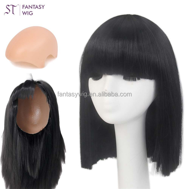 STfantasy Wholesale Mannequin Heads Short Wigs Oblique Cut Mushroom Style Black Synthetic Wig Mannequin For Wig Display