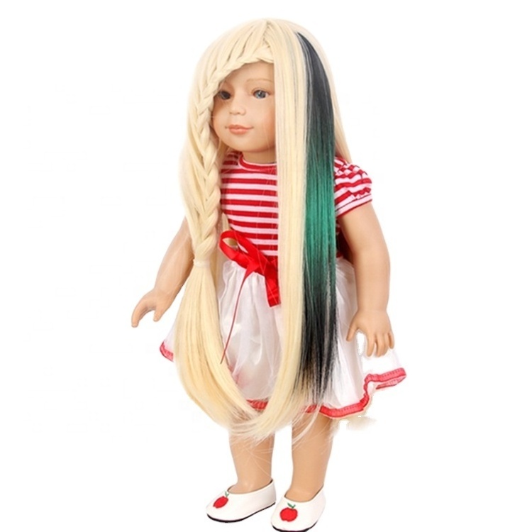 Wholesale Synthetic Hair Piece Long Straight Green Ombre Wig For Afro American Doll