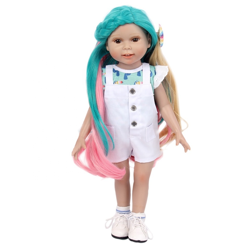 Unique Long Curly Mixed Color Synthetic Hair 18 inch American Girl Doll Wigs with Braids