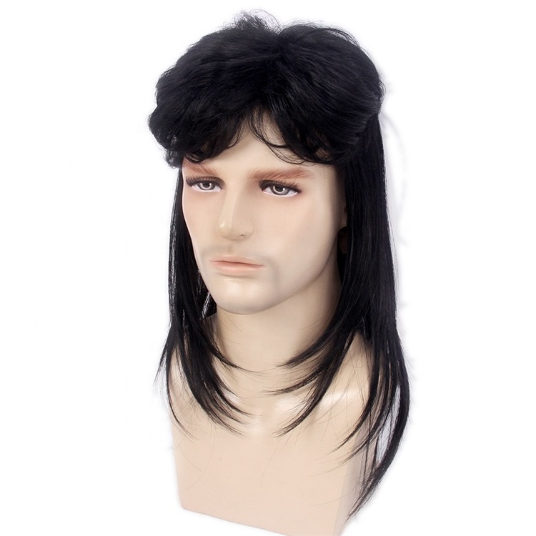 High Quality Bulk Long Rock Star Hip Hop Wigs Fashionable Fancy Dress Disco Cosplay Halloween Party 70s 80s Mullet Wig for Men