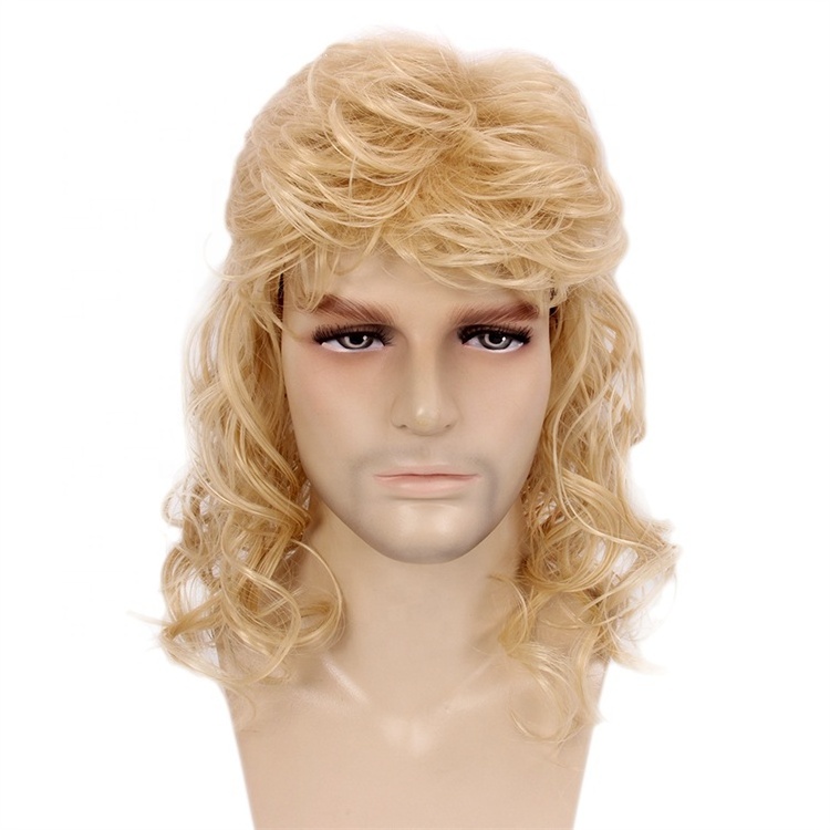 Golden Mullet Wig Hair Men Adult 70s 80s Rocker Costume Flame Resistant Synthetic Long Wig For Men