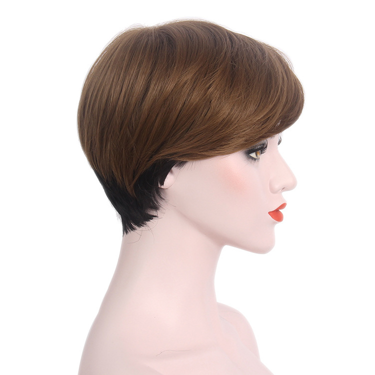 Hot Sale Short Pixe Cut Wig Black Brown Two Tone Color Pixie Wigs for Black Women With Synthetic Fiber