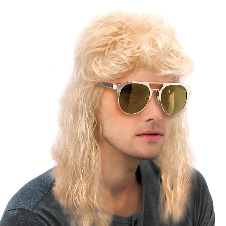 Men's Wig 80s 613# Blonde Wavy Mullet Wig Halloween Costume Fashion Synthetic Wig for Men