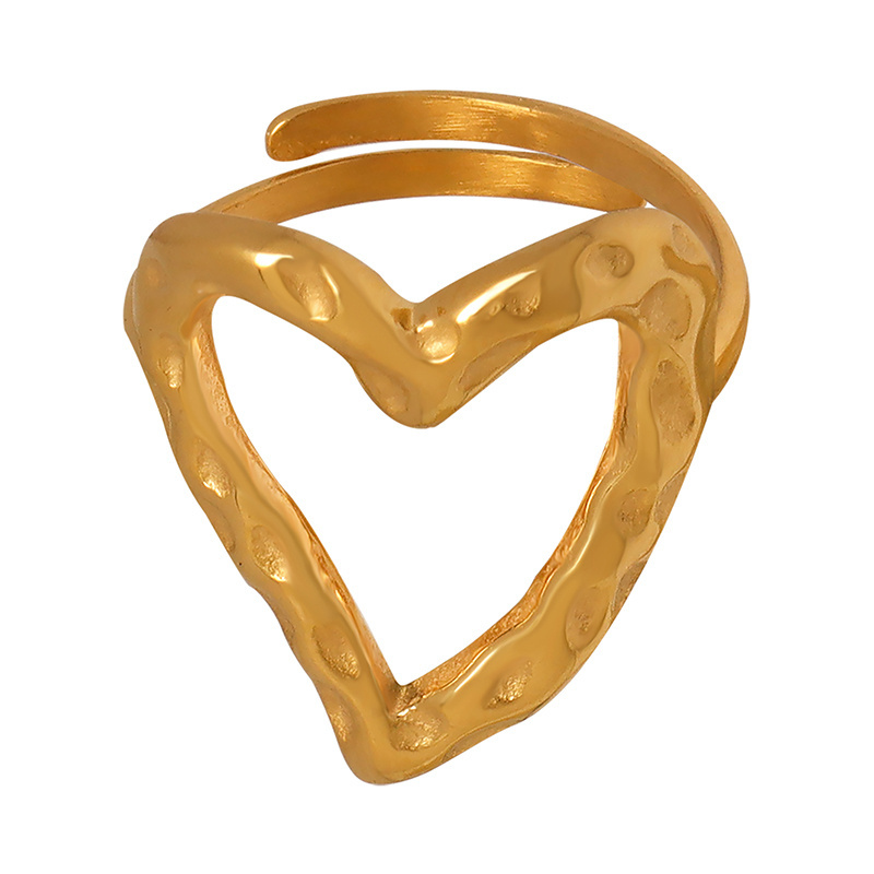 Factory Cheap Price Heart Ring Irregular Embossed 316L Stainless Steel 18K Gold Ring