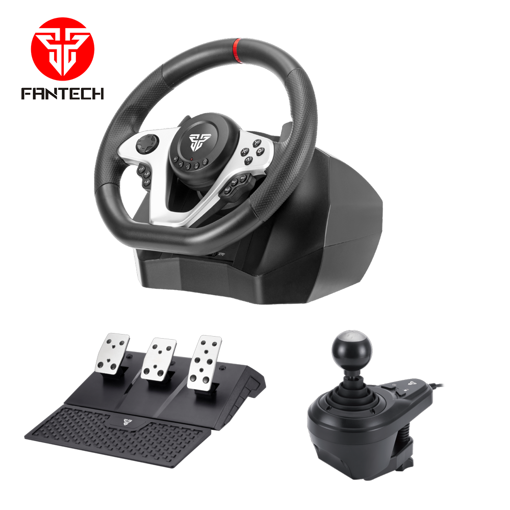 Fantech R1 new dual-motor force feedback driving gaming racing wheel with hall-effect pedals and 6+1 shifter