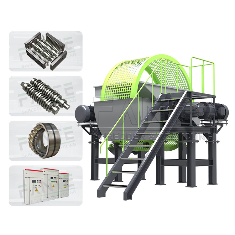 Waste Tyre Tire Recycling Shredder Machine Twin Shaft Tire Cutting Shredder Machine