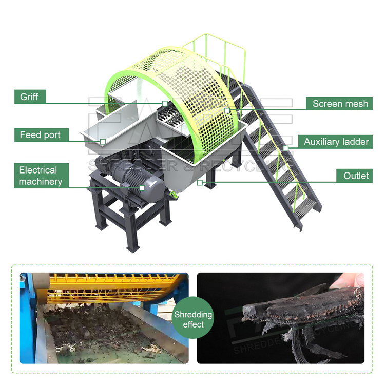 Waste Tyre Tire Recycling Shredder Machine Twin Shaft Tire Cutting Shredder Machine