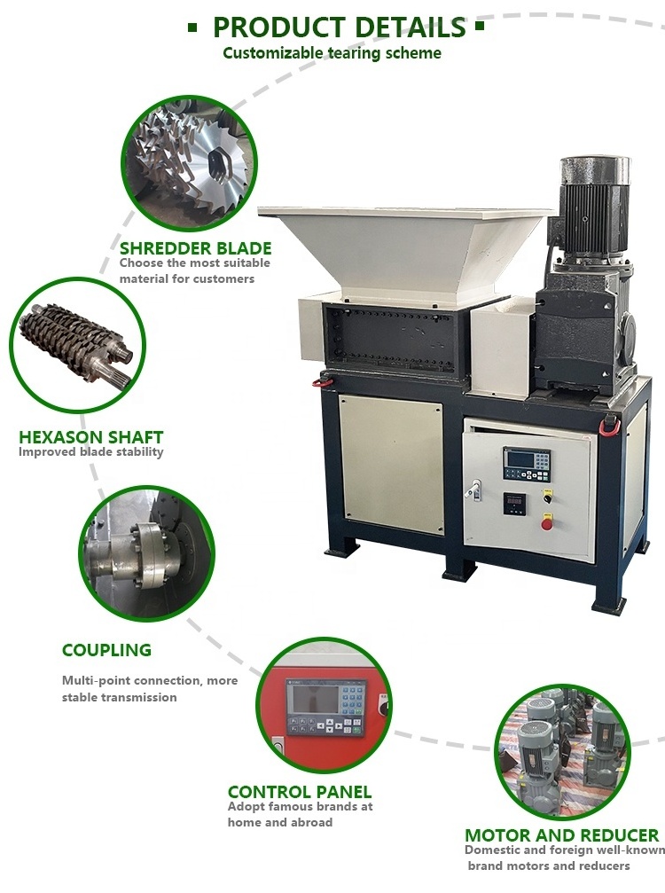 Plastic Recycling Mini Double Shaft Garbage Scrap Shredder 300 Model Metal Small Plastic Shredder