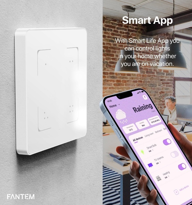 OEM ODM Z-wave Smart Home Automation Light Wall Switch 2 Way 6 Gang Electrical Smart Touch Switch 16 AMPS