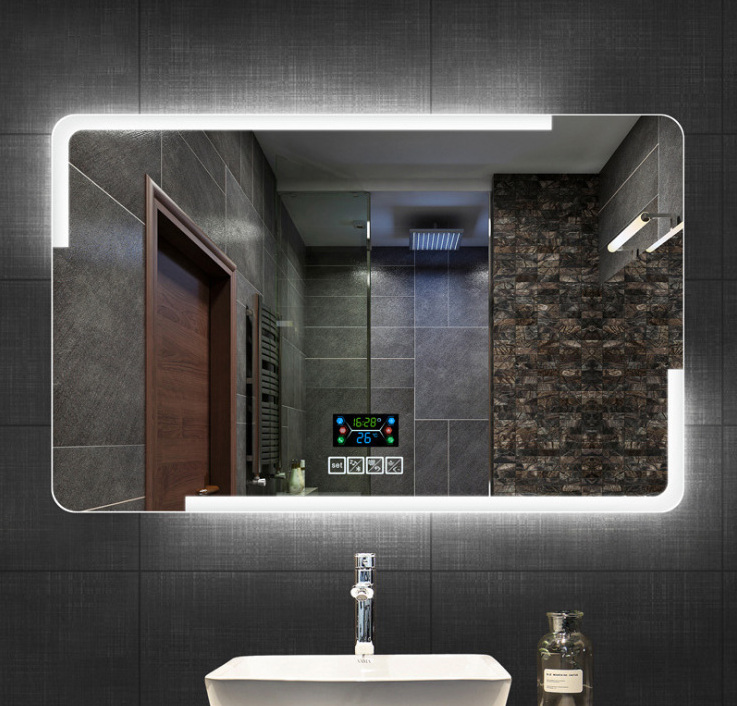 Luxury wall mounted metal frame Rectangular LED lighted wall mirror Smart defogger bathroom Mirror with Touch Switch