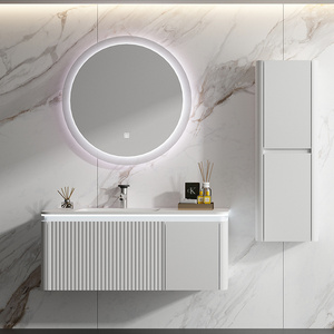 New Design Solid Wood Round Corner Plywood Body One Drawer White Painting Led Mirror Modern Bathroom Vanity Cabinets