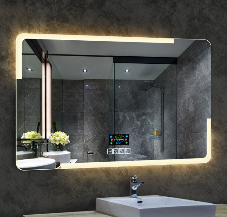 Luxury wall mounted metal frame Rectangular LED lighted wall mirror Smart defogger bathroom Mirror with Touch Switch