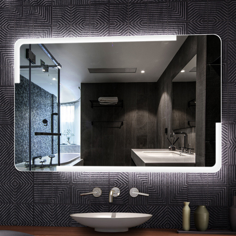 Luxury wall mounted metal frame Rectangular LED lighted wall mirror Smart defogger bathroom Mirror with Touch Switch