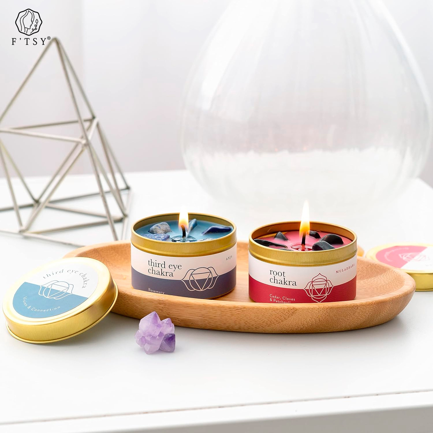 Long Burning Time Scented Candles Seven Chakra With Healing Crystals Candles Sets