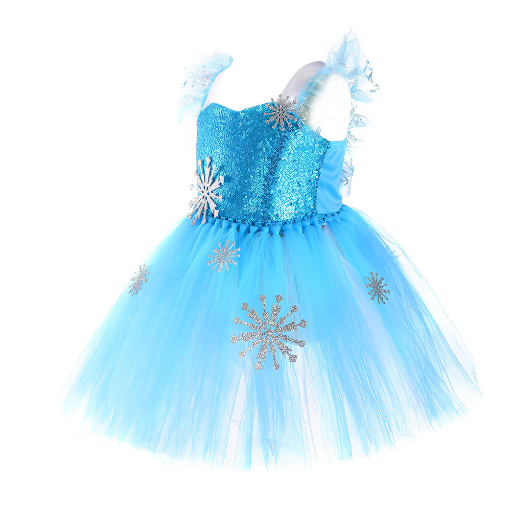 Ice Queen 1-8 Years Elsa Dresses for Girls Princess Dresses Kids Party Sets Elsa Costume With Crown& Wand