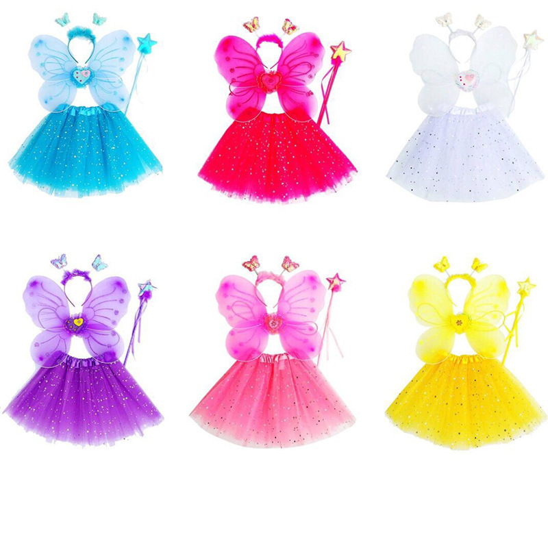 Butterfly Wing 4pcs Per Set Girl Tutu Party Stage Show Cosplay Costume Dress With Headband Wand