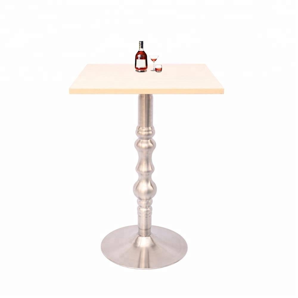 Unique design round banquet coffee shop cheap dining table with HPL top Stainless steel step base