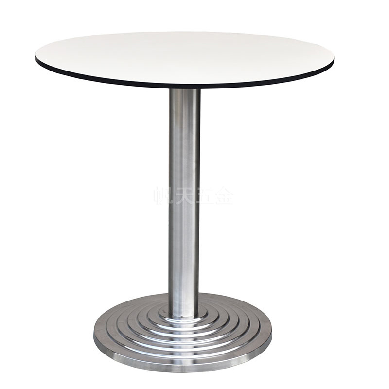 Unique design round banquet coffee shop cheap dining table with HPL top Stainless steel step base