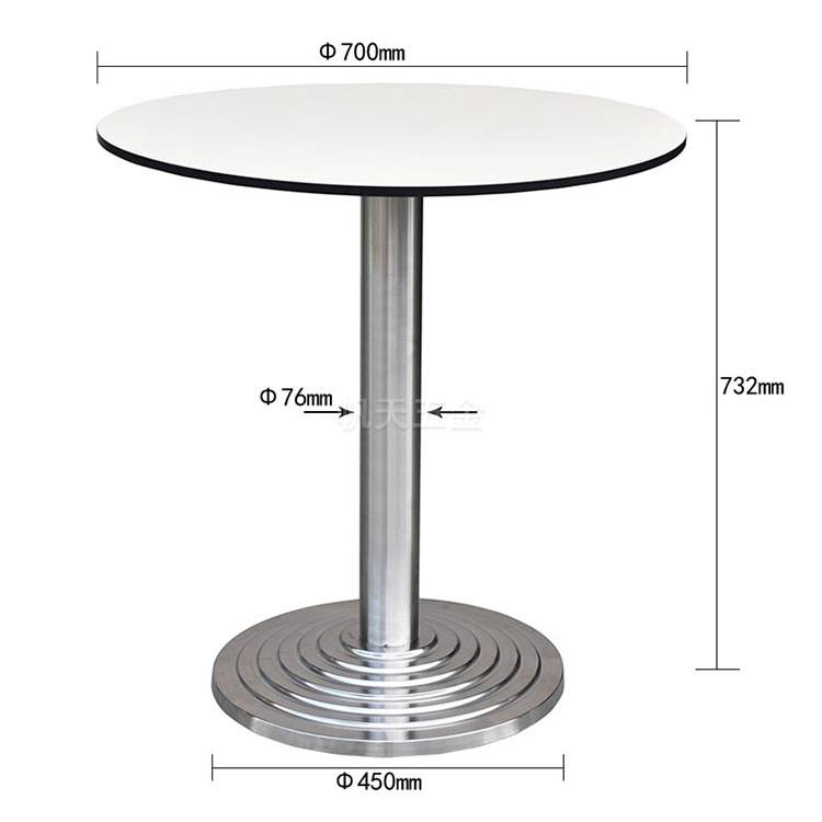 Unique design round banquet coffee shop cheap dining table with HPL top Stainless steel step base