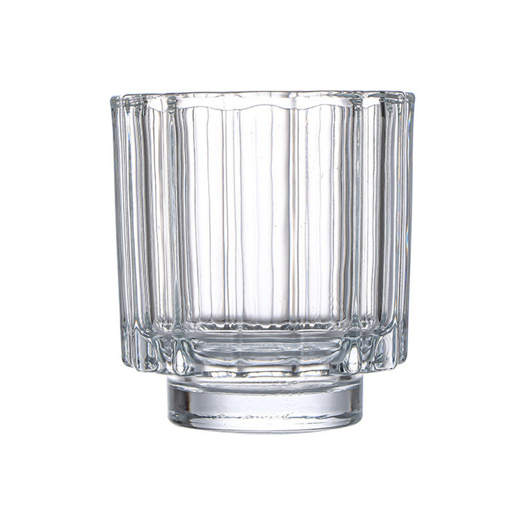 Wholesale Strip Ribbed Pleated Clear Custom Candle Holder Glass Candles Jars