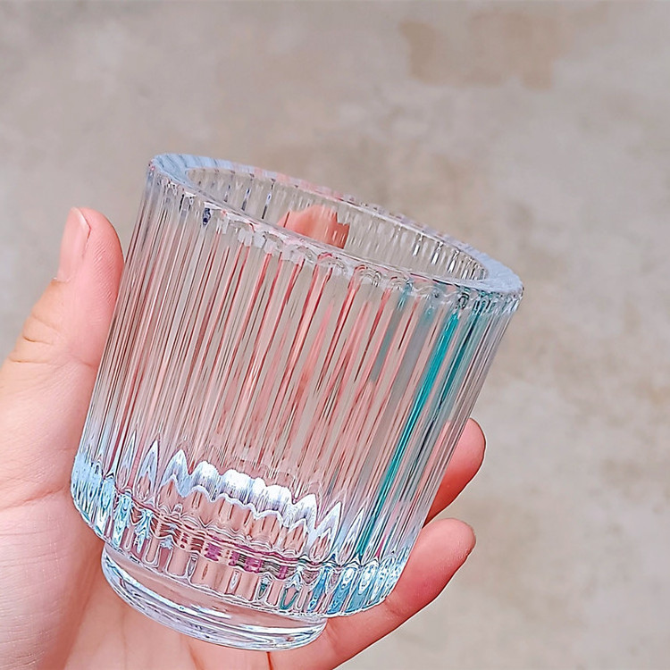 Wholesale Strip Ribbed Pleated Clear Custom Candle Holder Glass Candles Jars