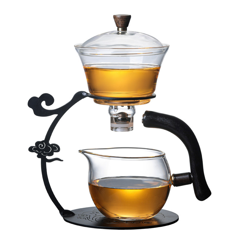 Tea Set Magnetic Rotating Kungfu Heat-resistant Teapot Suit with Strainer Wholesale Automatic Lazy Glass Carton Transparent