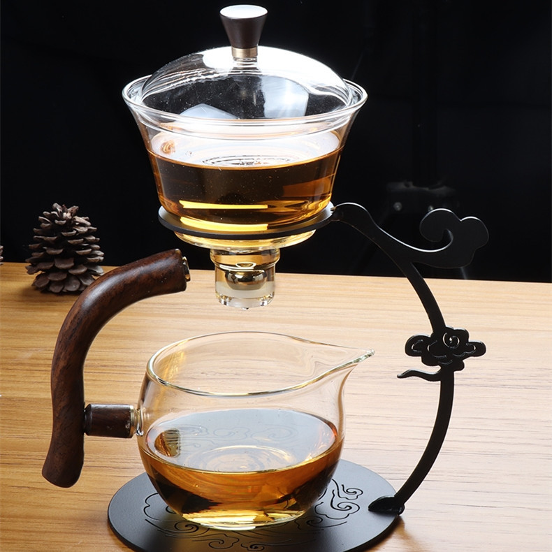 Tea Set Magnetic Rotating Kungfu Heat-resistant Teapot Suit with Strainer Wholesale Automatic Lazy Glass Carton Transparent